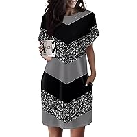 Womens T Shirt Dress Short Sleeve Casual Summer Tunic Dresses Plus Size Loose Dress Baggy Beach Dresses with Pocket