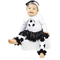 Petitebella Soccer Theme White Soccer Bodysuit Black Baby Dress Legs Nb-18m