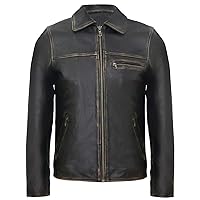 Men's Vintage Faded Brown Leather Harrington Jacket