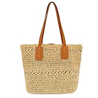 Straw Beach Bag for Women Woven Structured Tote Bag Summer Shoulder Handbags