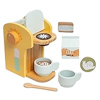 Pearhead Barista in Training Wooden Toy Coffee Maker, Wooden Pretend Play Toy Set for Developmental Learning, Play Kitchen Set for Toddlers Ages 3+ Years, 9 Piece Wooden Play Toy Set