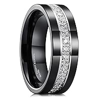 King Will GEM Mens 8mm Black/Silver/Gunmetal/Rose Gold Polished Finish Tungsten Carbide Ring Cubic Zircon Stones Flat Style