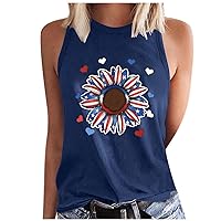 Sunflower Tank Tops for Women 4th of July Patriotic Sleeveless T-Shirts Summer Funny Love Heart Graphic Tees Shirts