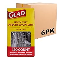 Glad Plastic Heavy Duty Clear Cutlery, Mixed Forks, Knives, and Spoons| Set of Heavy Duty Disposable Party Utensils, Sturdy Cutlery, 120 Count - 6 Pack
