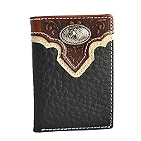 Men's western Rodeo Tri-Fold Wallet Genuine Leather Small (Black horse)