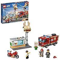 City Fire Burger bar Rescue Truck Toy, Burger bar Minifigures & Accessories, Fire Trucks for Kids