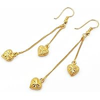 Lovely Dangle Earrings 23k 24k Thai Baht Yellow Gold Plated Filled Earrings Design From Thailand (E-205)