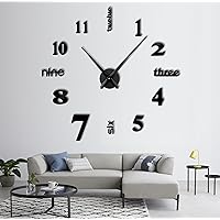R&M ORIENT® 3D Wall Clock Large Modern Mute DIY - Luxury Decoration Gift - Wall Sticker - Clocks for Office Living Room Bedroom Decor Home Office Quartz Clock (D-Black)