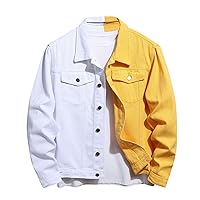tuduoms Jean Jacket for Men Loose Fit Fashion Colorblock Denim Jacket Lapel Button Down Motorcycle Trucker Denim Jacket Coat