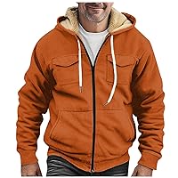Men's Thickened Fleece Hoodies Drawstring Zipper Jackets with Pockets Vintage Casual Sherpa Lined Comfy Jacket Coats