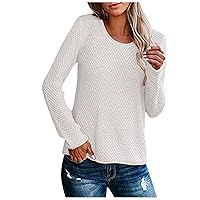 Fall Basic Lightweight Pullover Sweaters for Women Casual Rolled Long Sleeve Crew Neck Jumper Tops Solid Knit Tops