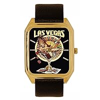 Vintage Las Vegas Roulette, Poker Pinup Art Collectible Solid Brass Tank Watch