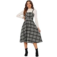 Allegra K Women's Plaid Overalls Vintage Sleeveless A-Line Overall Pinafore Dress Suspender Skirt