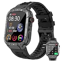 Smart Watch for Men(Answer/Dial Calls), 5ATM Waterproof, 1.96''HD Rugged Tactical Fitness Watch for Android iOS iPhones with 100+Sport Modes,Heart Rate,Sleep Monitor (Black)