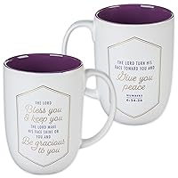Christian Art Gifts Ceramic Coffee Mug Large 15 oz Inspirational Bible Verse Mug for Women: The Lord Bless You and Keep You- Numbers 6:24 Lead & Cadmium-Free Beverage Cup White, Purple & Gold