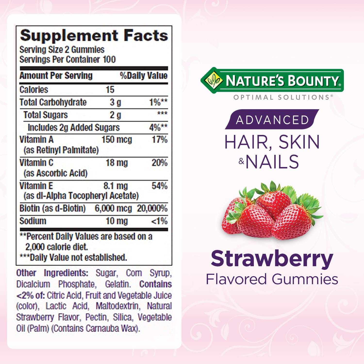 Mua Nature's Bounty Optimal Solutions Advanced Hair, Skin & Nails Gummies,  Strawberry, 200 Count trên Amazon Mỹ chính hãng 2023 | Fado