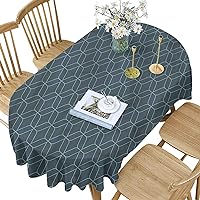 Quatrefoil Polyester Oval Tablecloth,Moroccan Line Shapes Pattern Printed Washable Table Cloth Cover,60x84 Inch Oval,for Buffet Table, Parties, Holiday Dinner, Wedding & More