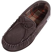 Mens Cotton Lined Suede Moccasin Slipper with Rubber Sole