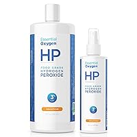 Essential Oxygen, Food Grade Hydrogen Peroxide, 8 + 32 fl oz, Natural Cleaner, 3%, 1 - 8 fl oz spray and 1 - 32 fl oz bottle, Refill, HP (Pack of 2)