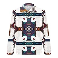 Men's Western Fleece Jacket Cowboy Aztec Print Pullover 1/4 Zip Stand Collar Long Sleeve Country Sweatshirts