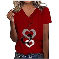 Todays Deals In Clearance Ladies Tops Fashion Summer Blouses Heart Printing V Neck Shirts Cute Top Casual Comfy T-Shirt For Mother'S Day Beach Casual Shirts For Women