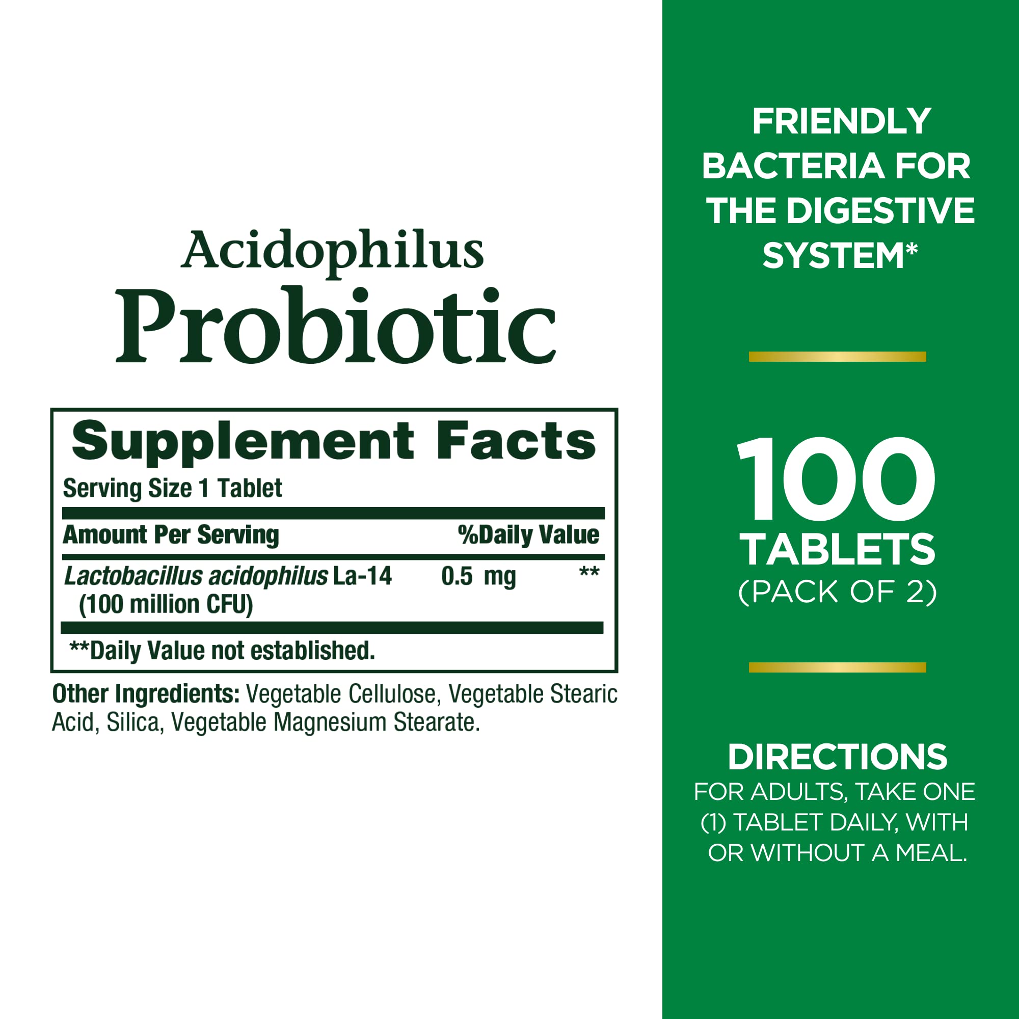 Nature’s Bounty Acidophilus Probiotic, Daily Probiotic Supplement, Supports Digestive Health, Twin Pack, 200 Tablets