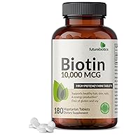 Biotin 10,000 MCG High Potency Tablets Supports Healthy Hair, Skin & Nails & Energy Production, Non-GMO, 180 Vegetarian Tablets
