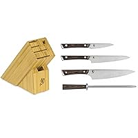 Shun Cutlery Kanso 5-Piece Starter Block Set, Kitchen Knife and Knife Block Set, Includes Kanso 8” Chef, 6” Utility & 3.5” Paring Knives, Handcrafted Japanese Kitchen Knives