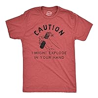 Mens Caution I Might Explode in Your Hand Tshirt Funny 4th of July Firework Graphic Novelty Tee