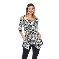 white mark Women's Cold Shoulder Leopard Print Tunic Top with Pockets