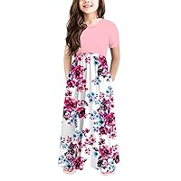 storeofbaby Girls Casual Maxi Floral Dress Long Sleeve Holiday Dresses with Pockets