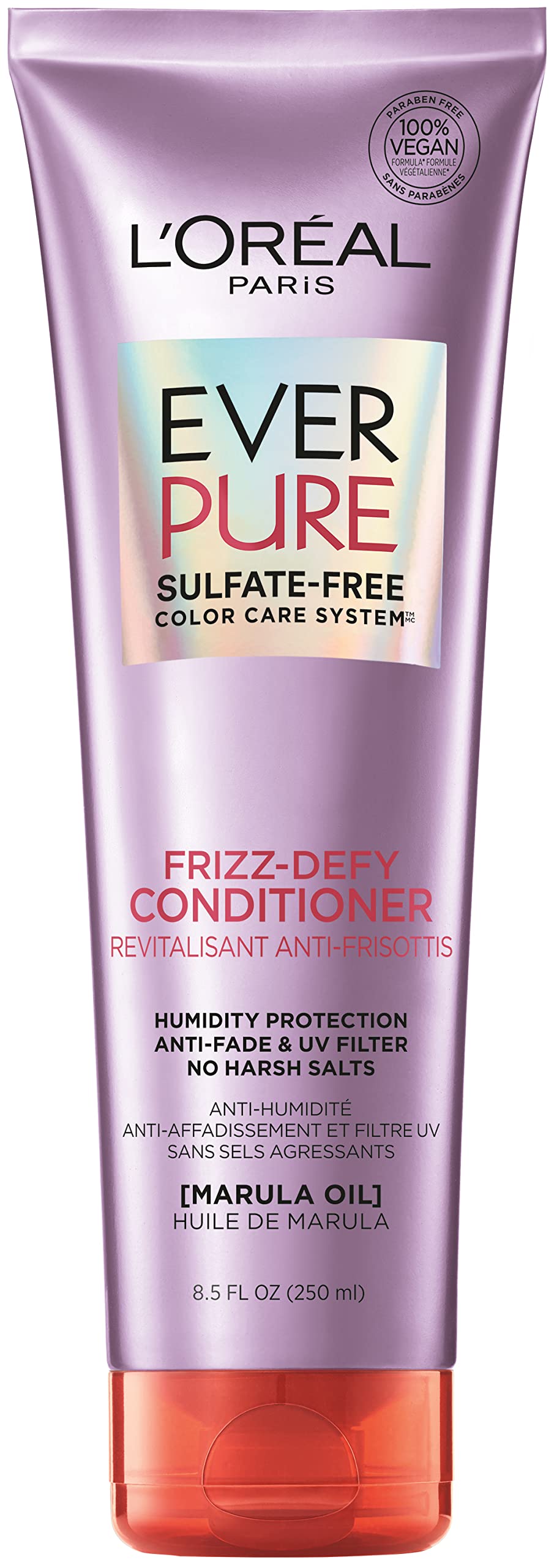 L'Oreal Paris EverPure Sulfate Free Frizz-Defy Conditioner, with Marula Oil, 8.5 Fl; Oz (Packaging May Vary)