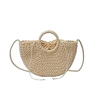 Semi-circular hand-held crossbody ladies bag straw bag moon type leisure holiday bag