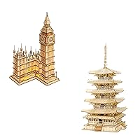 Rowood 3D Wooden Puzzles for Adults, DIY Five-Storied Pagoda Bundle Big Ben,Wooden Model Kits for Adults,Gifts for Teens on Christmas