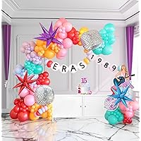 Purple Pink Teal Blue Music Balloon garland arch kit 145pcs with disco ball mylar singer balloon for girl music theme Birthday Concert disco theme party Prom Decorations
