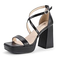 IDIFU IN4 Platform Heels for Women High Strappy Chunky Block Square Toe Heels Sexy Wedding Dress Shoes Open Toe Ankle Strap Heeled Sandals Comfortable Thick Heels