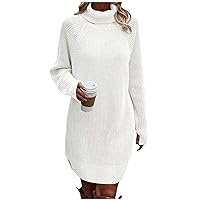 Fall Sweater Dress for Women Casual Solid Color Long Sleeve Mock Neck Dress