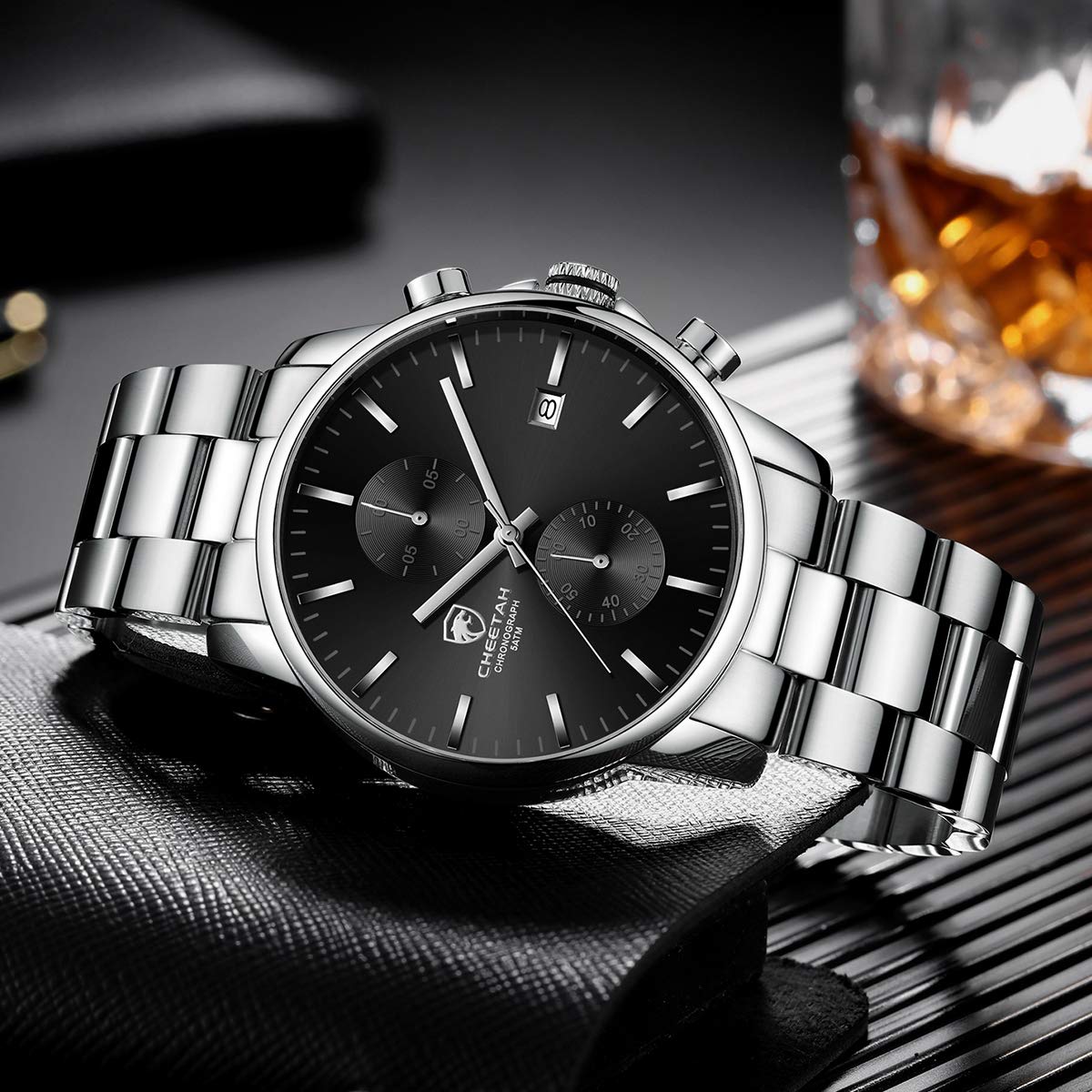 GOLDEN HOUR Fashion Business Mens Watches with Stainless Steel Waterproof Chronograph Quartz Watch for Men, Auto Date