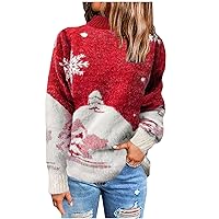 Women's Christmas Snowflake Patterns Knitted Sweater Winter Warm Pullover Jumper Mock Neck Ugly Christmas Sweaters