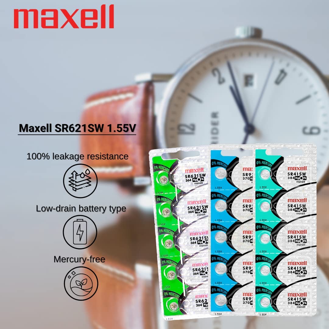 Maxell Watch Battery Button cell SR621SW SR-621SW 364 (Pack of 5)