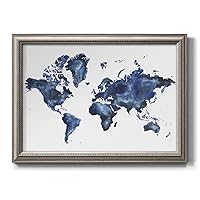 Nautical Wall Art Blue World Map on White Background Modern Home Décor Artwork Silvery Framed Canvas Prints Wall Decorations for Living Room and Bathroom 20x28 Inch LS005