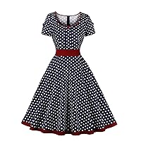 Women's 1950s Vintage Dress Polka Dots Audrey Hepburn Swing Cocktail Dresses Square Neck Short Sleeve Tea Party Dress
