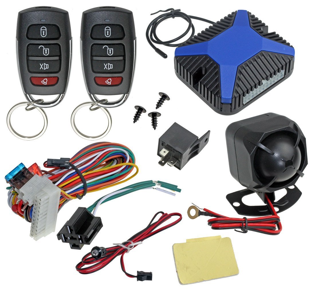 InstallGear Car Alarm Security & Keyless Entry System, Trunk Pop with Two 4-Button Remotes - Car Alarm System - Door Lock/Unlock, Keyless Key Fob for Car/Auto