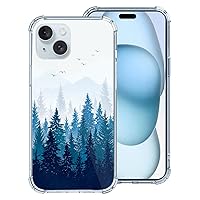 Hi Space Case Compatible with iPhone 15 6.1 Inch 2023, Nature Misty Forest Painting Mountain Design Clear Case, Soft Flexible TPU Stylish Slim Thin Raised Lips Anti-Scratch Shockproof Protective Case