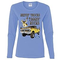 Driving Trucks and Taggin Bucks Retro Ford F150 Hunting Ford Truck Licensed Official Womens Long Sleeves