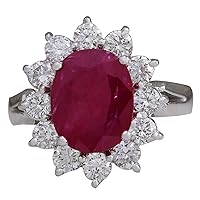 4.03 Carat Natural Red Ruby and Diamond (F-G Color, VS1-VS2 Clarity) 14K White Gold Luxury Engagement Ring for Women Exclusively Handcrafted in USA