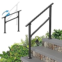 Wrought Iron Handrails for Outdoor Steps - Exterior Hand Rails for Concrete Steps Outside Metal Stair Railing Porch 3 Step