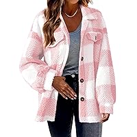 Women's Flannel Plaid Shacket Fashion Long Sleeve Button Down Shirts Jacket Coats With Side Pockets