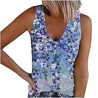 Tank Top for Women Floral Printing Sleeveless Vest Camisole V Neck Leopard Print Vacation Shirt Clothes Tee Tops