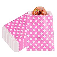 7 x 5 Inch Cookie Bags 100 Biodegradable Paper Treat Bags - Use As Party Favors Or Candy Bags Food Safe Pink With Polka Dots Paper Food Bags For Baked Goods For Buffets Or Parties